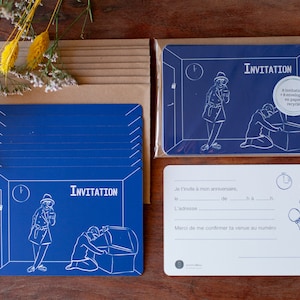 Carte invitation Escape Game avec enveloppes recyclées - pack de 8