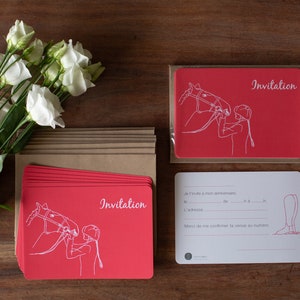 Carte invitation Equitation avec enveloppes recyclées - pack de 8