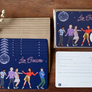 Carte invitation La Boum avec enveloppes recyclées - pack de 8