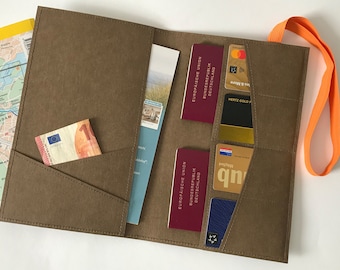 Reiseetui, Reisedokumententasche, Braun, nachhaltig aus veganem Papierleder