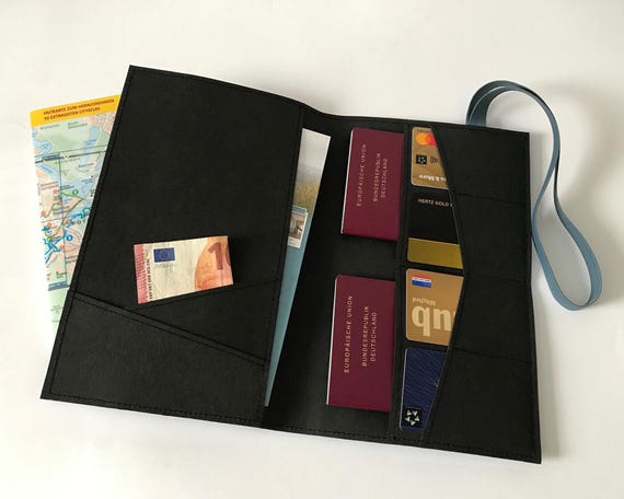 Reisedokumententasche, Reisepass Etui, Passhülle aus reißfestem Papier, Schwarz, Reiseunterlagen Organizer, Reiseaccessoires Geschenk
