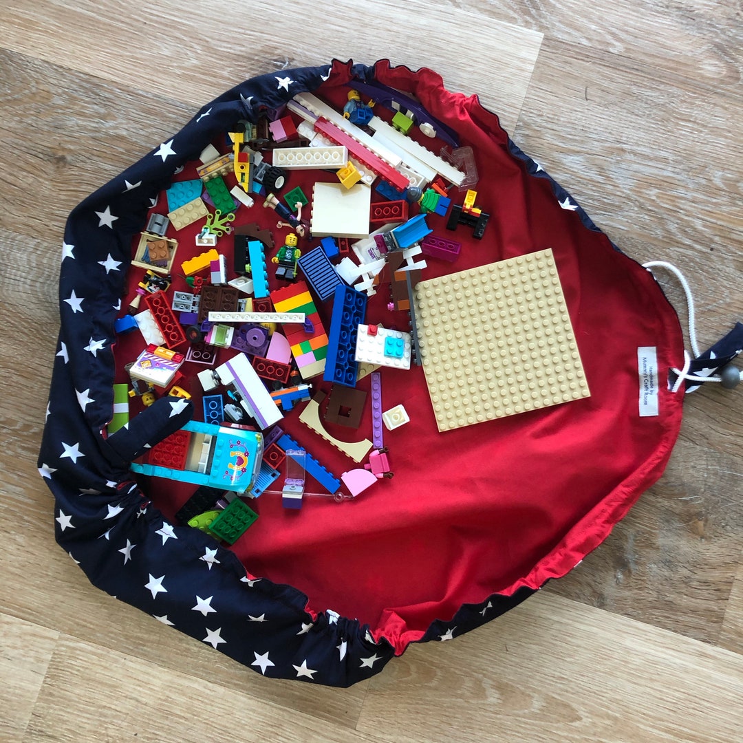 Travel/medium, Play Mat Bag, Storage for Bricks and Other Toys, Drawstring Mat, Lay Flat Toy