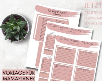 DIN A5 quer Planer für Familien+Mamas Datei: für Termine, Aufgaben, Kochen, Einkaufen, Planen, Routinen + Kalender für Jahr & Monat digital