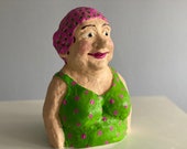 Sculpture, woman, ceramic, thick woman with swimming cap, woman with green swimsuit, Baywatch, gift idea for women