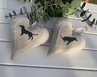 Fabric lavender hanging padded dog heart | Black Labrador heart | Dog lovers gift |Sophie Allport fabric