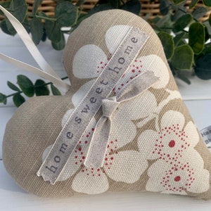 Fabric heart with home sweet home hand stamped Lavender Hanging Heart Vanessa Arbuthnott fabric padded heart Large Heart image 1