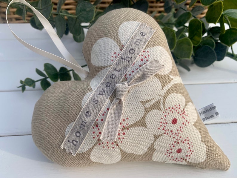 Fabric heart with home sweet home hand stamped Lavender Hanging Heart Vanessa Arbuthnott fabric padded heart Large Heart image 1