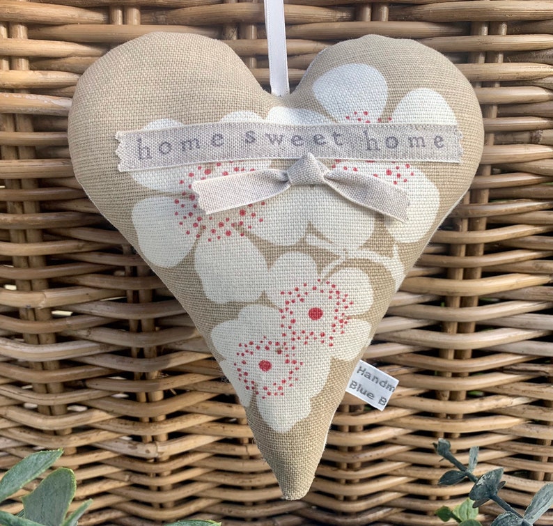 Fabric heart with home sweet home hand stamped Lavender Hanging Heart Vanessa Arbuthnott fabric padded heart Large Heart image 6