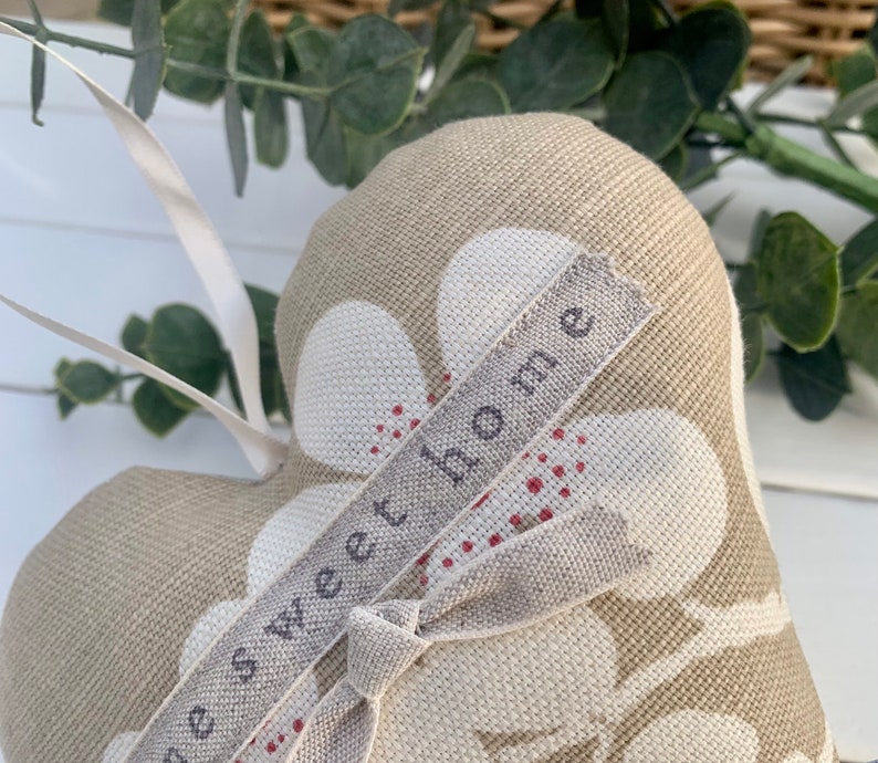 Fabric heart with home sweet home hand stamped Lavender Hanging Heart Vanessa Arbuthnott fabric padded heart Large Heart image 4