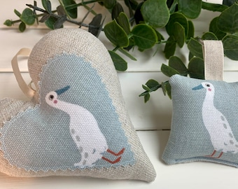 Fabric lavender hanging padded duck heart and duck keyring set | Sophie Allport fabric