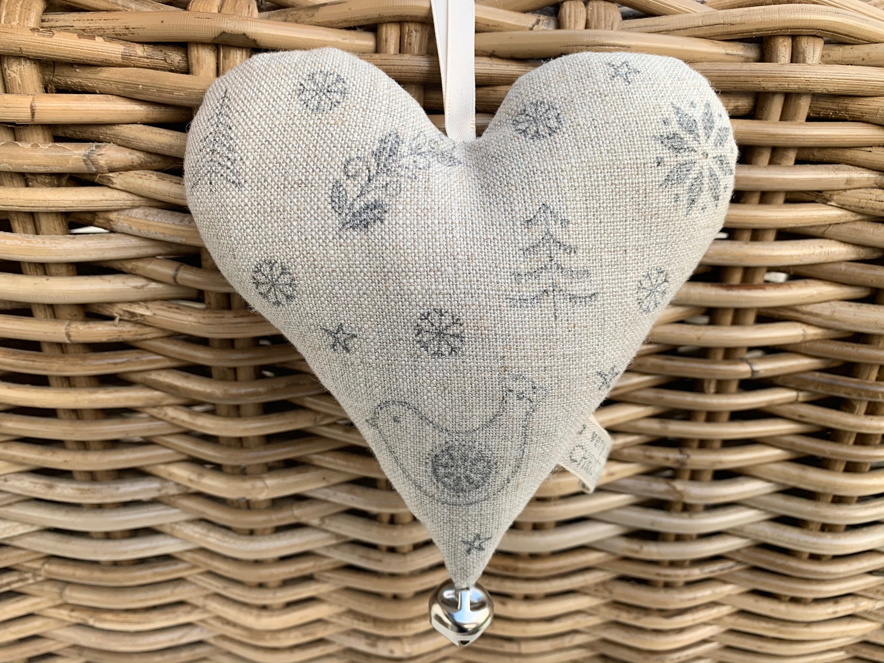 Christmas Linen heart decoration hand stamped with Christmas Etsy