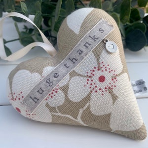 Fabric heart with huge thanks hand stamped Lavender Hanging Heart Vanessa Arbuthnott fabric padded heart image 1