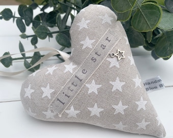 Little Star fabric hanging heart with white stars | with lavender | hand stamped | door hanging heart