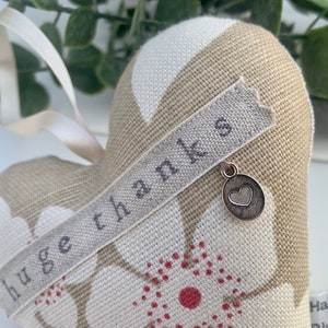 Fabric heart with huge thanks hand stamped Lavender Hanging Heart Vanessa Arbuthnott fabric padded heart image 6