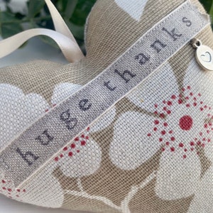 Fabric heart with huge thanks hand stamped Lavender Hanging Heart Vanessa Arbuthnott fabric padded heart image 2
