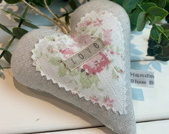 Linen Fabric hanging heart | floral appliqué | lavender heart | door hanging heart