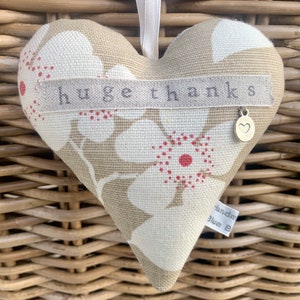 Fabric heart with huge thanks hand stamped Lavender Hanging Heart Vanessa Arbuthnott fabric padded heart image 4