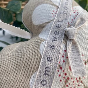 Fabric heart with home sweet home hand stamped Lavender Hanging Heart Vanessa Arbuthnott fabric padded heart Large Heart image 2