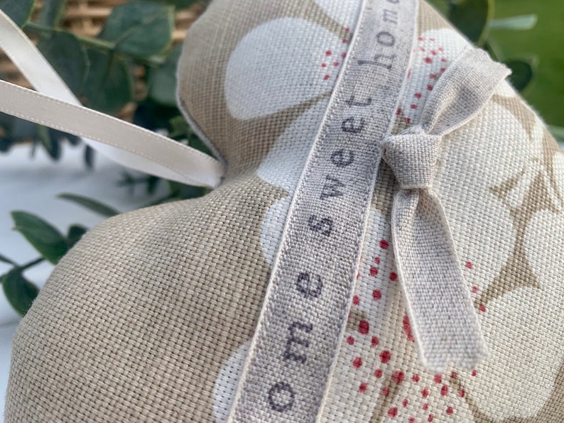 Fabric heart with home sweet home hand stamped Lavender Hanging Heart Vanessa Arbuthnott fabric padded heart Large Heart image 2