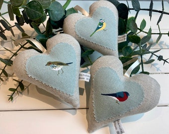 Garden Birds fabric hanging hearts set of 3 |  Sophie Allport fabric