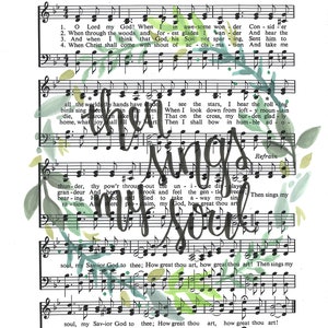 Then Sings My Soul Hymn Art, Sheet Music, Instant Download, Hymnal Print, Floral Scripture Decor, How Great Thou Art, Christian Art