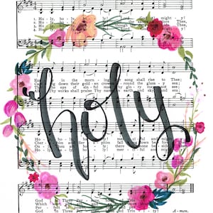 Heilig, heilig, heilige hymne kunst, bladmuziek, Instant Download, Hymnal Print, Floral schrift Decor, inspirerend, geloof, Christian Art