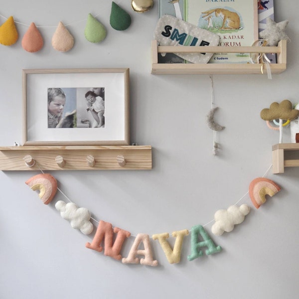 Felt Name Banner | Rainbow Name Banner | Star Name Garland | Personalised Name Garland with Rainbow Cloud Star