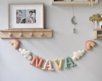 Felt Name Banner | Rainbow Name Banner | Star Name Garland | Personalised Name Garland with Rainbow Cloud Star