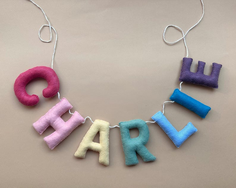 Felt Name Bunting, Personalized Nursery Name Banner, Custom Pastel Letter Garland, New Baby Shower Gift, Kids Room Sign image 13