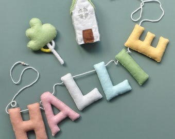Felt Name Bunting, Personalized Nursery Name Banner, Custom Pastel Letter Garland, New Baby Shower Gift, Kids Room Sign