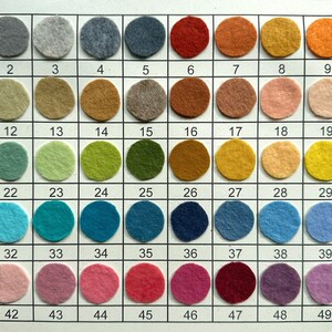 May include: A color chart with 50 felt circles in various colors, numbered 1 through 50.