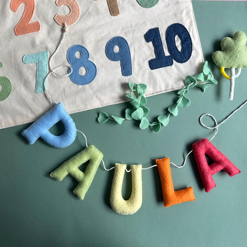 Felt Name Bunting, Personalized Nursery Name Banner, Custom Pastel Letter Garland, New Baby Shower Gift, Kids Room Sign image 6