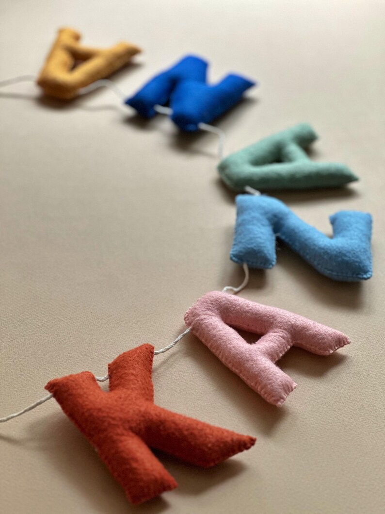 Felt Name Bunting, Personalized Nursery Name Banner, Custom Pastel Letter Garland, New Baby Shower Gift, Kids Room Sign image 4