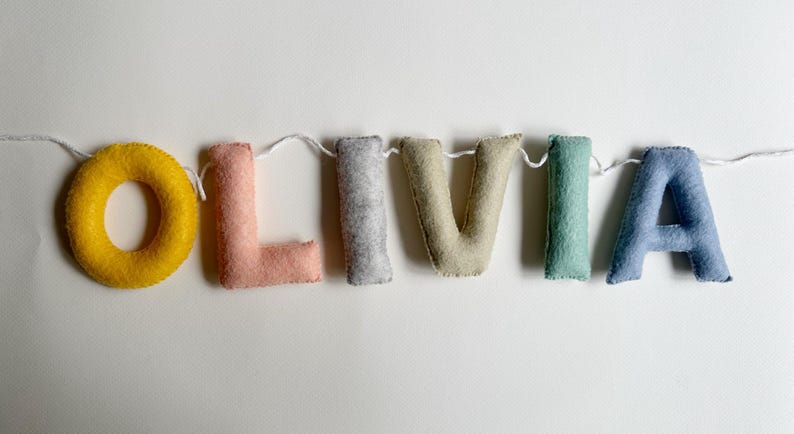Felt Name Bunting, Personalized Nursery Name Banner, Custom Pastel Letter Garland, New Baby Shower Gift, Kids Room Sign image 14