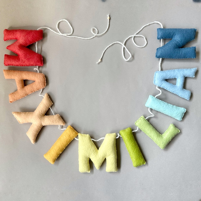 Felt Name Bunting, Personalized Nursery Name Banner, Custom Pastel Letter Garland, New Baby Shower Gift, Kids Room Sign image 3