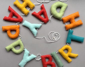 Felt Birthday Banner, Custom Name Sign, Personalized Birthday Decor Bunting, Happy Birthday Sign,