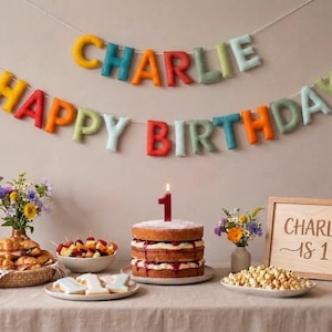 Striscione di compleanno in feltro, cartello con nome personalizzato, bandierine decorative di compleanno personalizzate, cartello di buon compleanno,