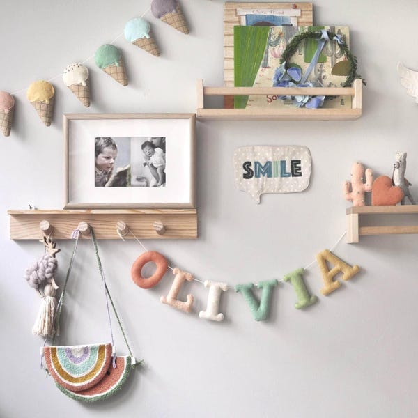 Felt Personalized Name Banner Handmade Baby Nursery Decor Custom Newborn Gift