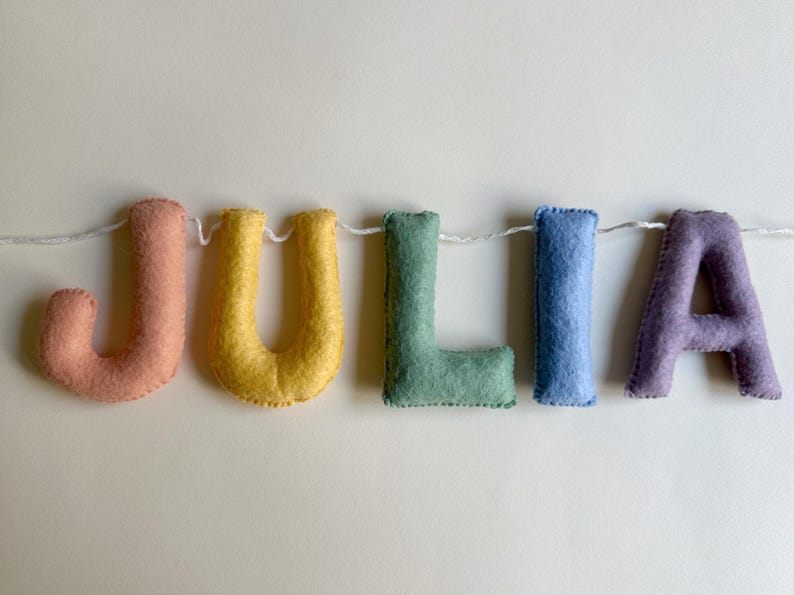 Felt Name Bunting, Personalized Nursery Name Banner, Custom Pastel Letter Garland, New Baby Shower Gift, Kids Room Sign image 10