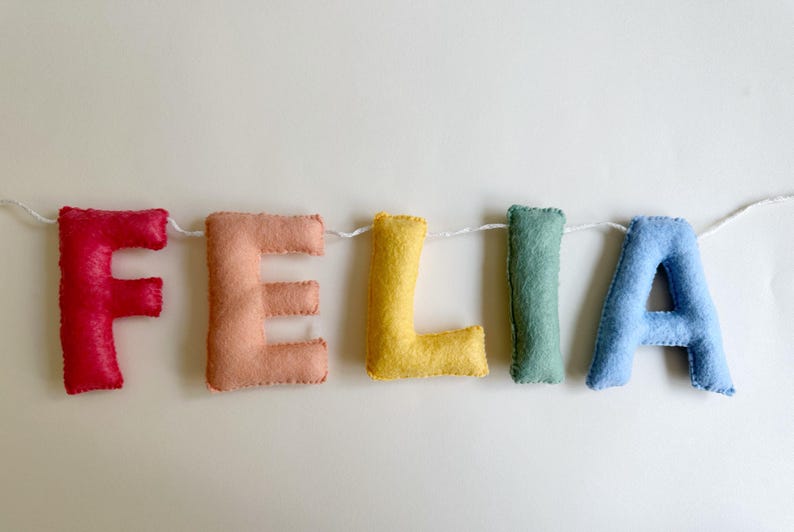 Felt Name Bunting, Personalized Nursery Name Banner, Custom Pastel Letter Garland, New Baby Shower Gift, Kids Room Sign image 11