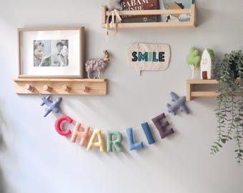 Felt Airplane Name Banner, Boys Nursery Decor, Personalized Name Sign, Airplane Bunting