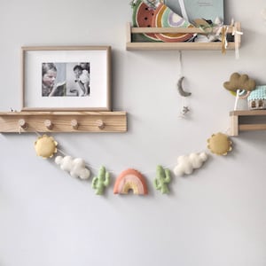 Ghirlanda arcobaleno in feltro / Ghirlanda di cactus in feltro / Ghirlanda boho / Ghirlanda boho per cameretta / Decorazioni per cameretta