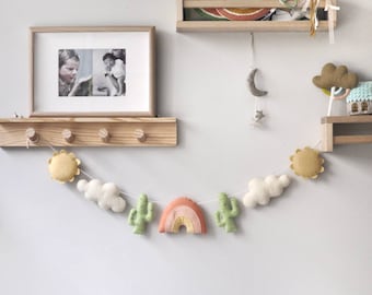 Guirlande arc-en-ciel en feutre | Guirlande de cactus en feutre | Guirlande Boho | Guirlande de pépinière Boho | Décoration de chambre de bébé