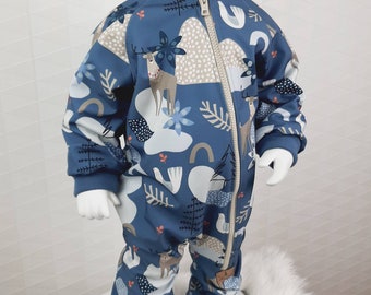 Frühlingsanzug / Softshelloverall / Outdooroverall "Magie des Nordens" Softshellanzug mit Fleece gefüttert für Baby und Kind unisex