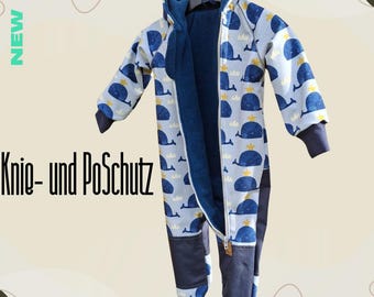 Wasserabweisender atmungsaktiver Winteroverall Softshelloverall Outdooranzug "Waldemar" Gr. 92 mit Walen in dunkelblau extra Fleecefutter.