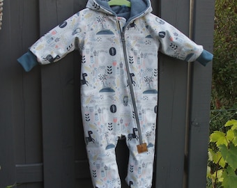 Frühlingsanzug /Softshelloverall / Outdooroverall "Scandinavian Forest" Softshellanzug auch mit Fleece gefüttert für Baby und Kind unisex