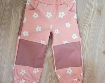 Wetterfeste Softshell-Outdoorhose "Flower" für kleine und große Mädchen-Wind- und Wasserdicht Atmungsaktiv mit Blumen in Rosa für Frühling