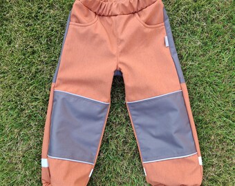 Wetterfeste Outdoorhose Gr. 110 in rost meliert Softshellhose, Wasserdicht und Atmungsaktiv mit Reflektoren für mehr Sicherheit im Dunkeln