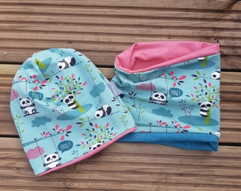 Set Mütze Beanie und Schlauchschal für Kinder "Pandabär" Kopfumfang 50