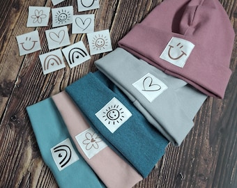 Label Aufnäher Patch für Hipster Mütze - Symbole - Aufnäher für individuelle Kleidung und Accessoires